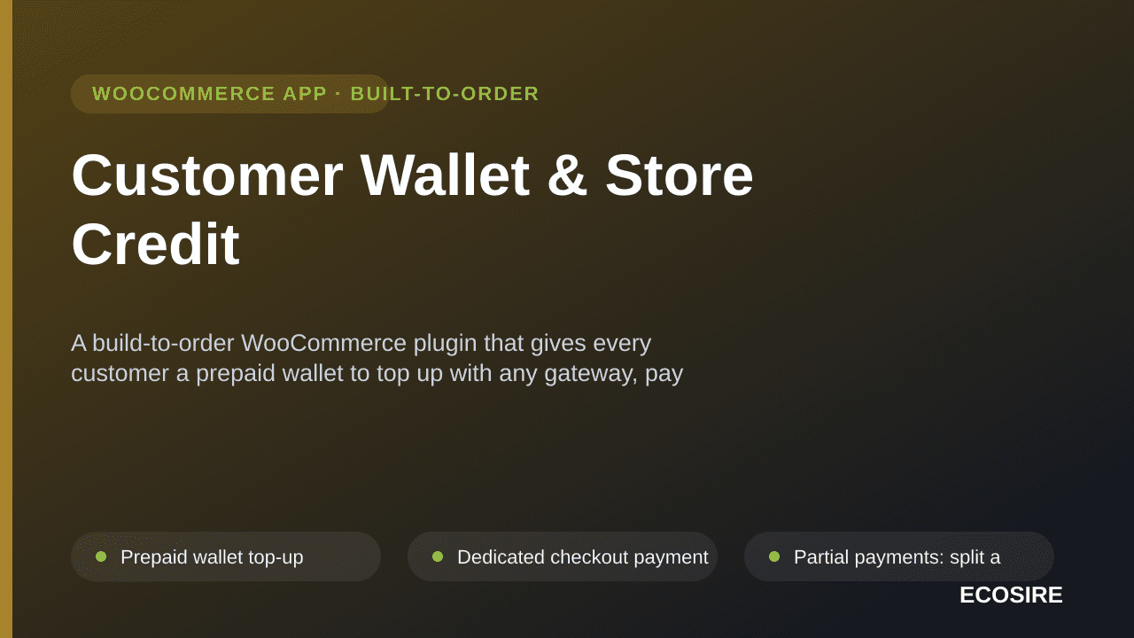 Customer Wallet & Store Credit — A build-to-order WooCommerce plugin that gives every customer a prepaid wallet to top up wit — Image 1 of 3