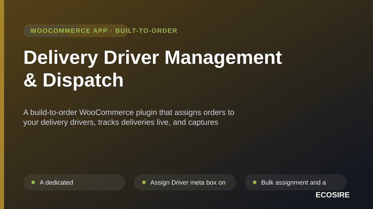 Delivery Driver Management & Dispatch — A build-to-order WooCommerce plugin that assigns orders to your delivery drivers, tra — Image 1 of 3