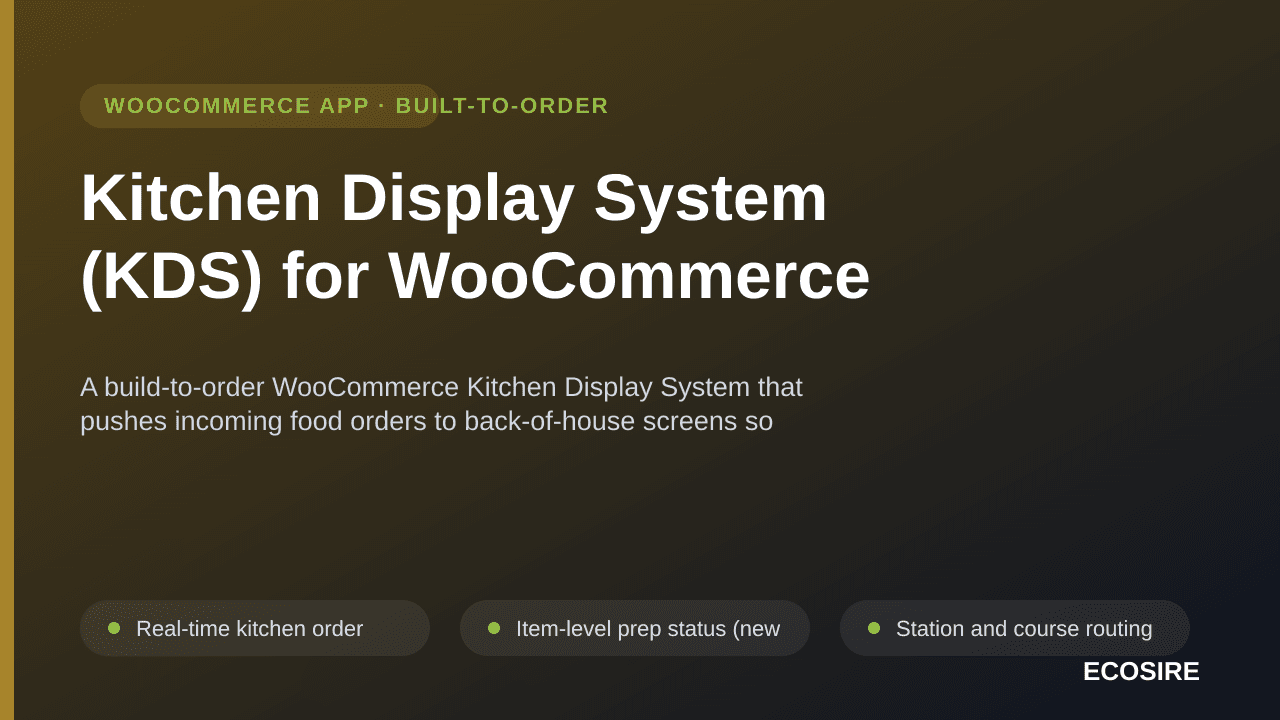 Kitchen Display System (KDS) for WooCommerce — A build-to-order WooCommerce Kitchen Display System that pushes incoming food  — Image 1 of 3