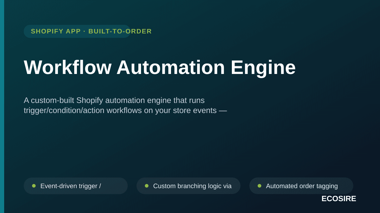 Workflow Automation Engine — A custom-built Shopify automation engine that runs trigger/condition/action workflows on your st — Image 1 of 3