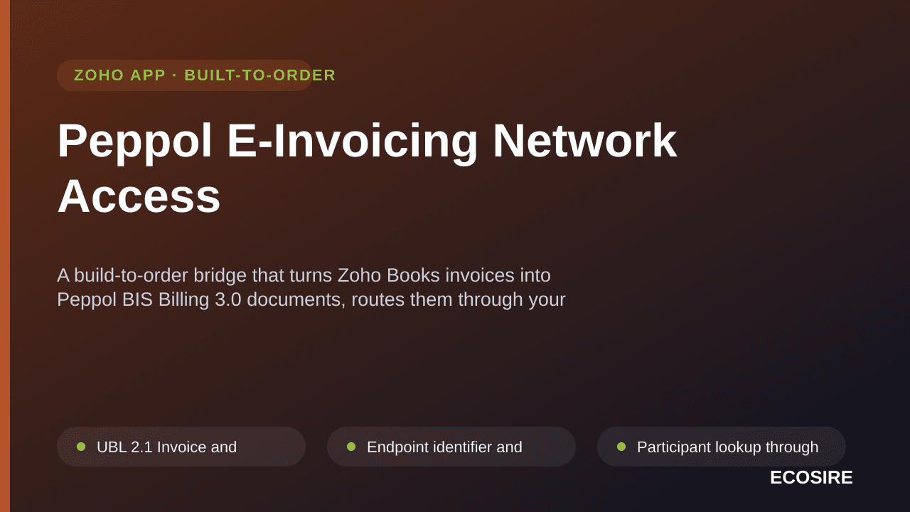 Peppol E-Invoicing Network Access — A build-to-order bridge that turns Zoho Books invoices into Peppol BIS Billing 3