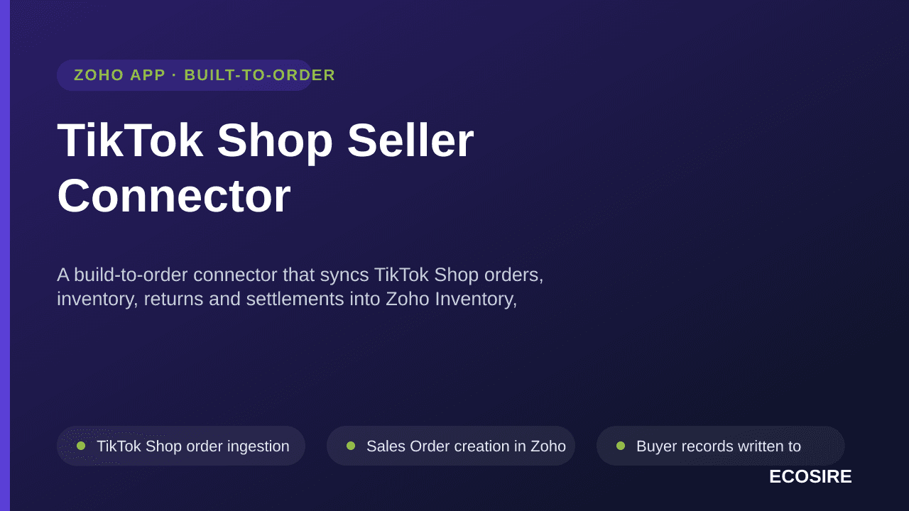 TikTok Shop Seller Connector — A build-to-order connector that syncs TikTok Shop orders, inventory, returns and settlements into Zoho Inventory, Books and CRM