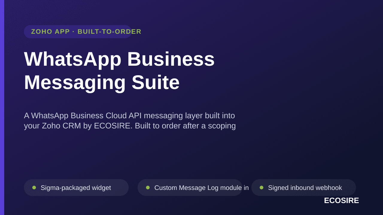 WhatsApp Business Messaging Suite — A WhatsApp Business Cloud API messaging layer built into your Zoho CRM by ECOSIRE