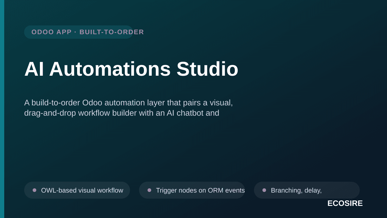 AI Automations Studio — A build-to-order Odoo automation layer that pairs a visual, drag-and-drop workflow builder with an AI — Image 1 of 3
