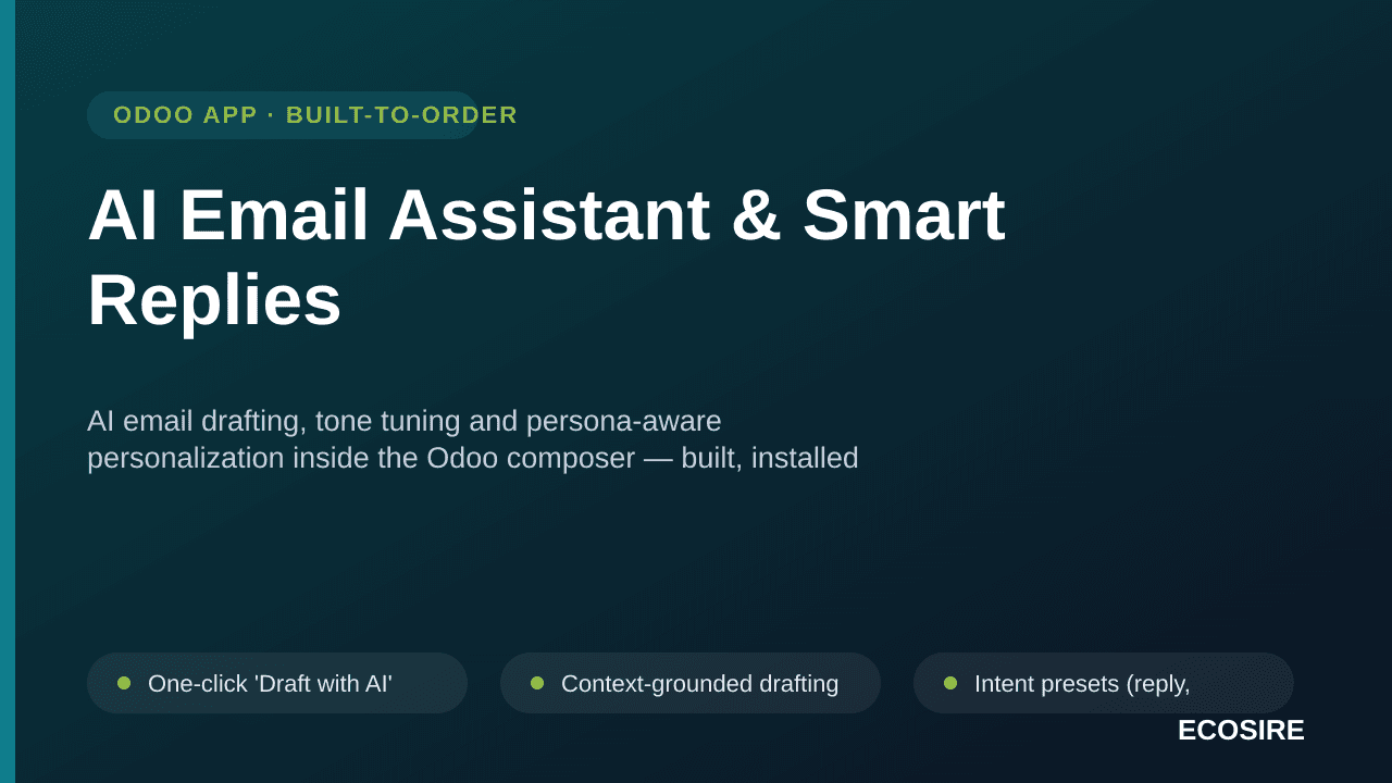 AI Email Assistant & Smart Replies — AI email drafting, tone tuning and persona-aware personalization inside the Odoo compose — Image 1 of 3