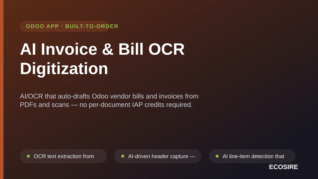 AI Invoice & Bill OCR Digitization — AI/OCR that auto-drafts Odoo vendor bills and invoices from PDFs and scans — no per-docu — Image 1 of 3