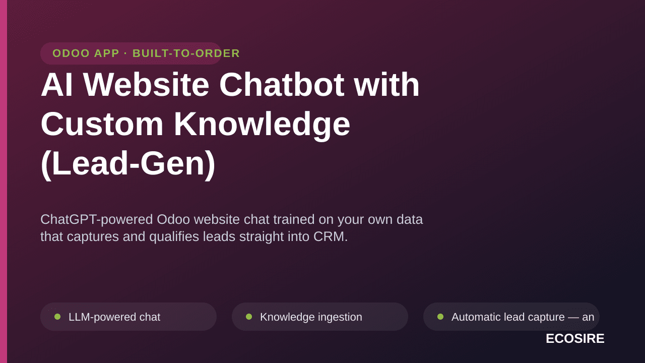 AI Website Chatbot with Custom Knowledge (Lead-Gen) — ChatGPT-powered Odoo website chat trained on your own data that capture — Image 1 of 3