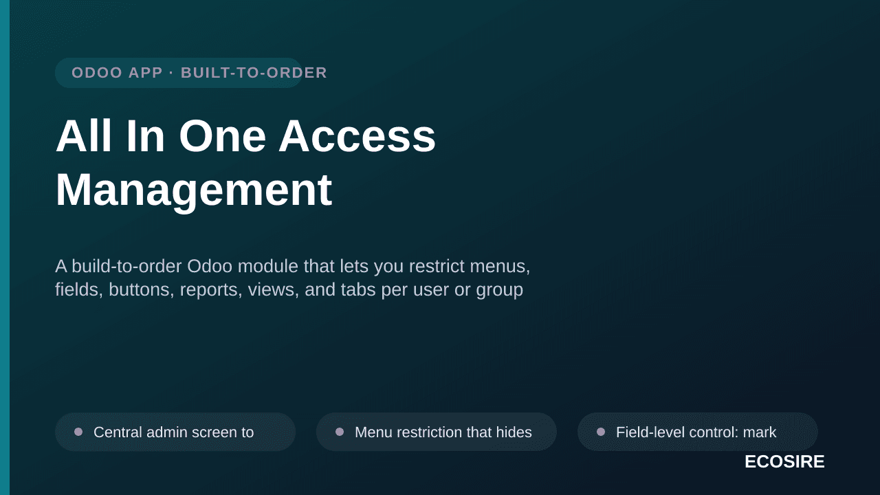 All In One Access Management — A build-to-order Odoo module that lets you restrict menus, fields, buttons, reports, views, an — Image 1 of 3