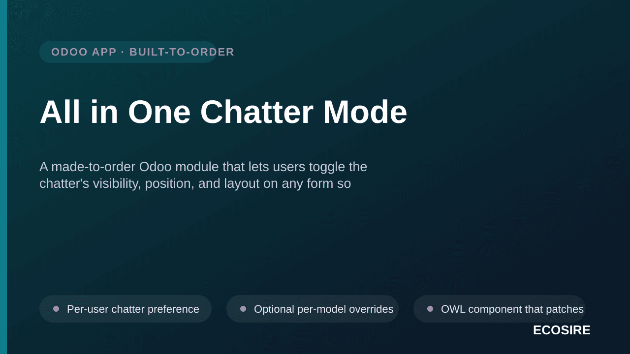 All in One Chatter Mode — A made-to-order Odoo module that lets users toggle the chatter's visibility, position, and layout o — Image 1 of 3