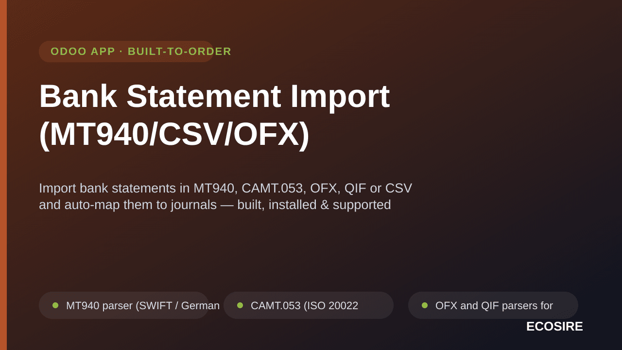 Bank Statement Import (MT940/CSV/OFX) — Import bank statements in MT940, CAMT — Image 1 of 3