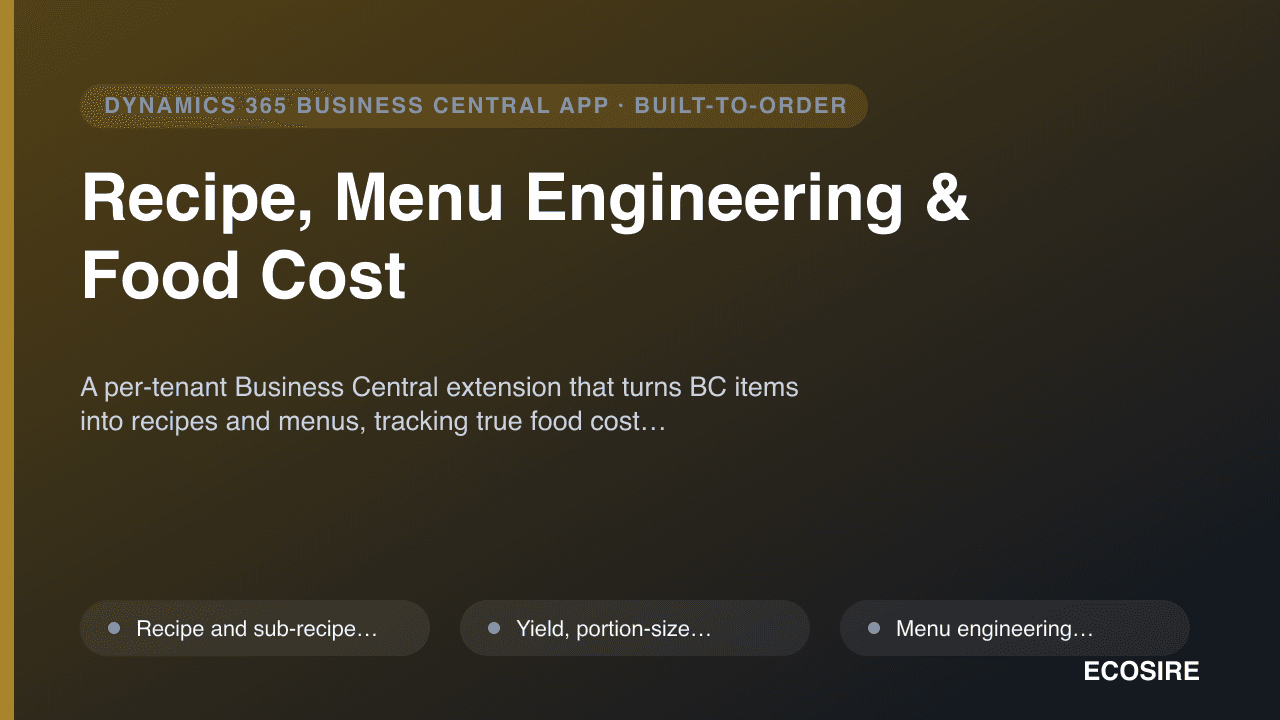 Recipe, Menu Engineering & Food Cost