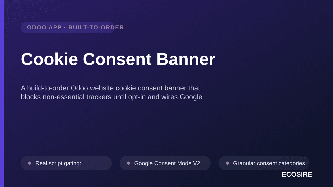 Cookie Consent Banner — A build-to-order Odoo website cookie consent banner that blocks non-essential trackers until opt-in a — Image 1 of 3