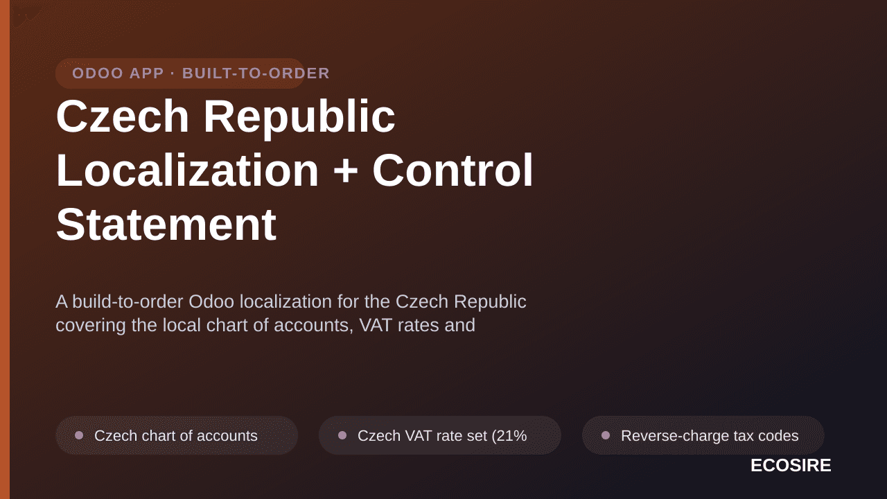 Czech Republic Localization + Control Statement — A build-to-order Odoo localization for the Czech Republic covering the loca — Image 1 of 3