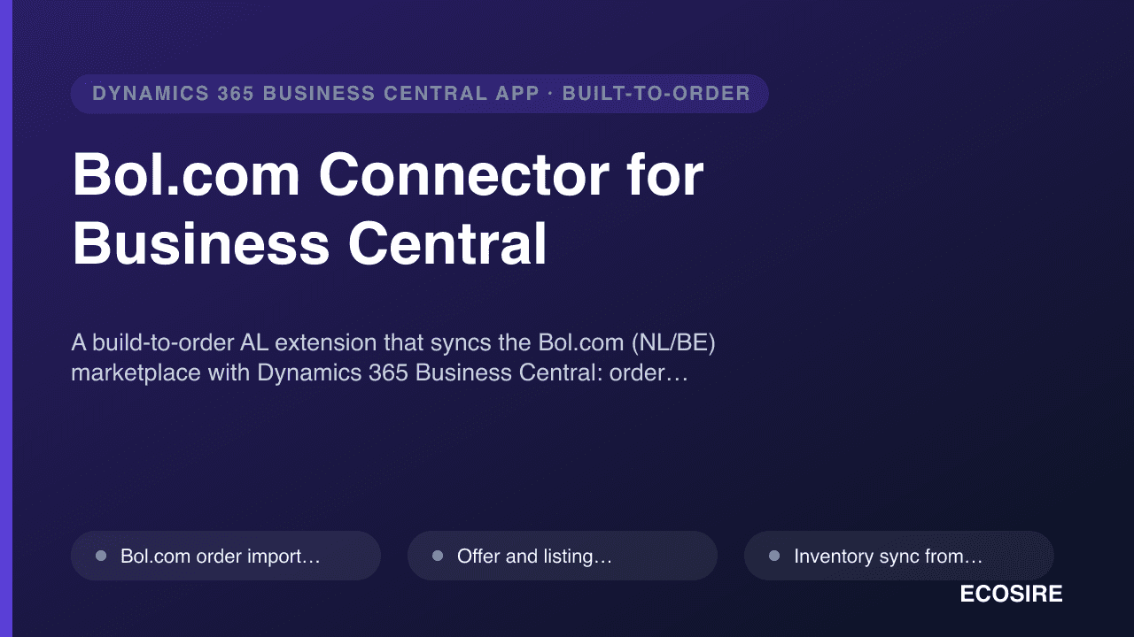 Bol.com Connector for Business Central — A build-to-order AL extension that syncs the Bol
