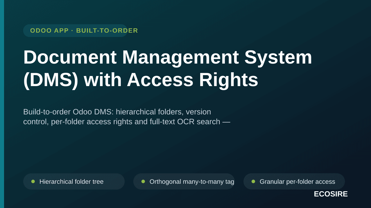 Document Management System (DMS) with Access Rights — Build-to-order Odoo DMS: hierarchical folders, version control, per-fol — Image 1 of 3