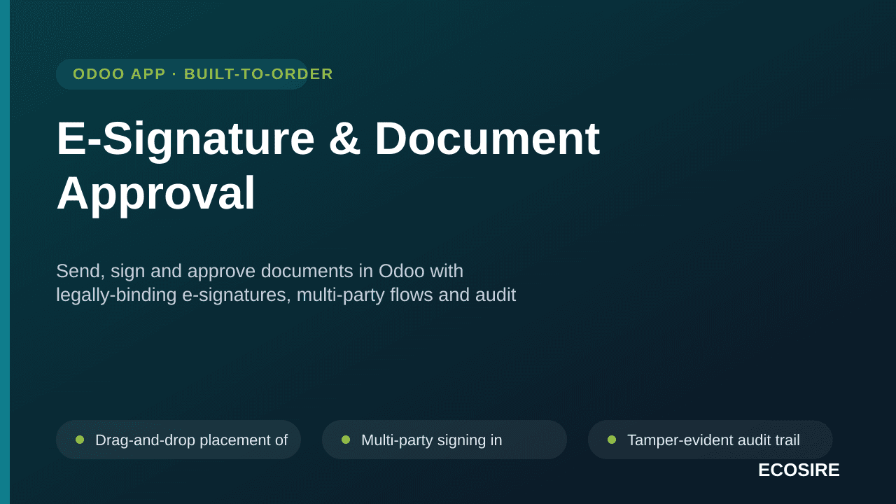 E-Signature & Document Approval — Send, sign and approve documents in Odoo with legally-binding e-signatures, multi-party flo — Image 1 of 3