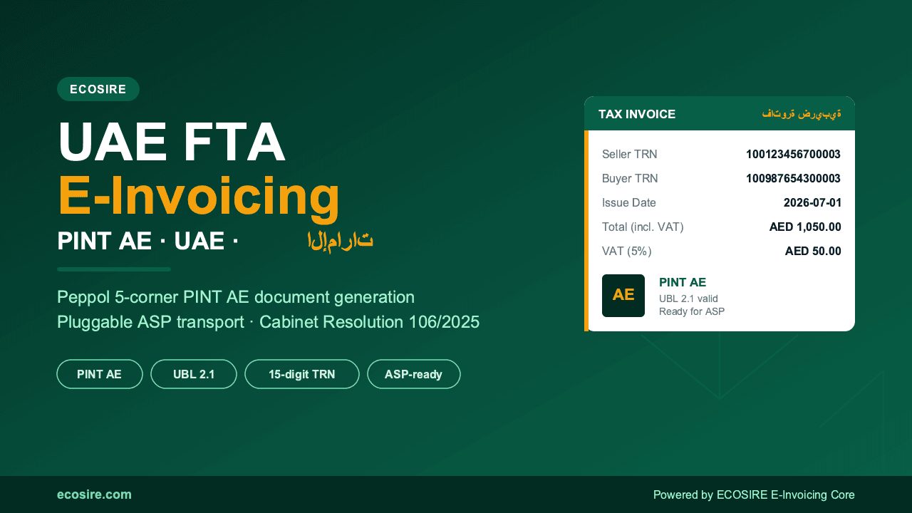 ECOSIRE E-Invoicing | UAE FTA (PINT AE) — UAE FTA e-invoicing country pack: PINT AE / UBL 2 — Image 1 of 1