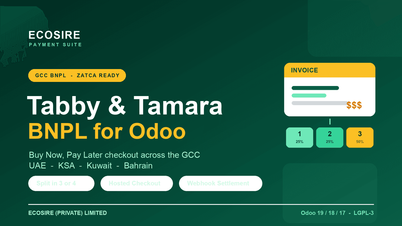 ECOSIRE Payment | Tabby & Tamara BNPL (GCC) — Buy-Now-Pay-Later checkout for the GCC: a single Odoo payment provider covering — Image 1 of 1