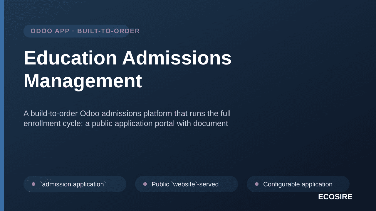 Education Admissions Management — A build-to-order Odoo admissions platform that runs the full enrollment cycle: a public app — Image 1 of 3