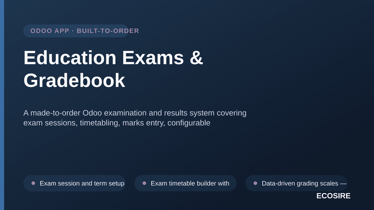 Education Exams & Gradebook — A made-to-order Odoo examination and results system covering exam sessions, timetabling, marks — Image 1 of 3
