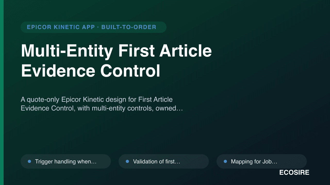 Multi-Entity First Article Evidence Control