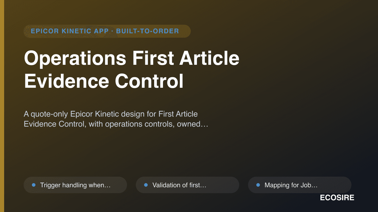 Operations First Article Evidence Control