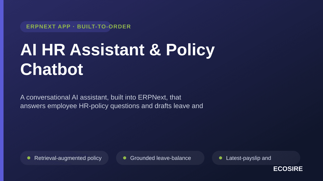AI HR Assistant & Policy Chatbot — A conversational AI assistant, built into ERPNext, that answers employee HR-policy questio — Image 1 of 3