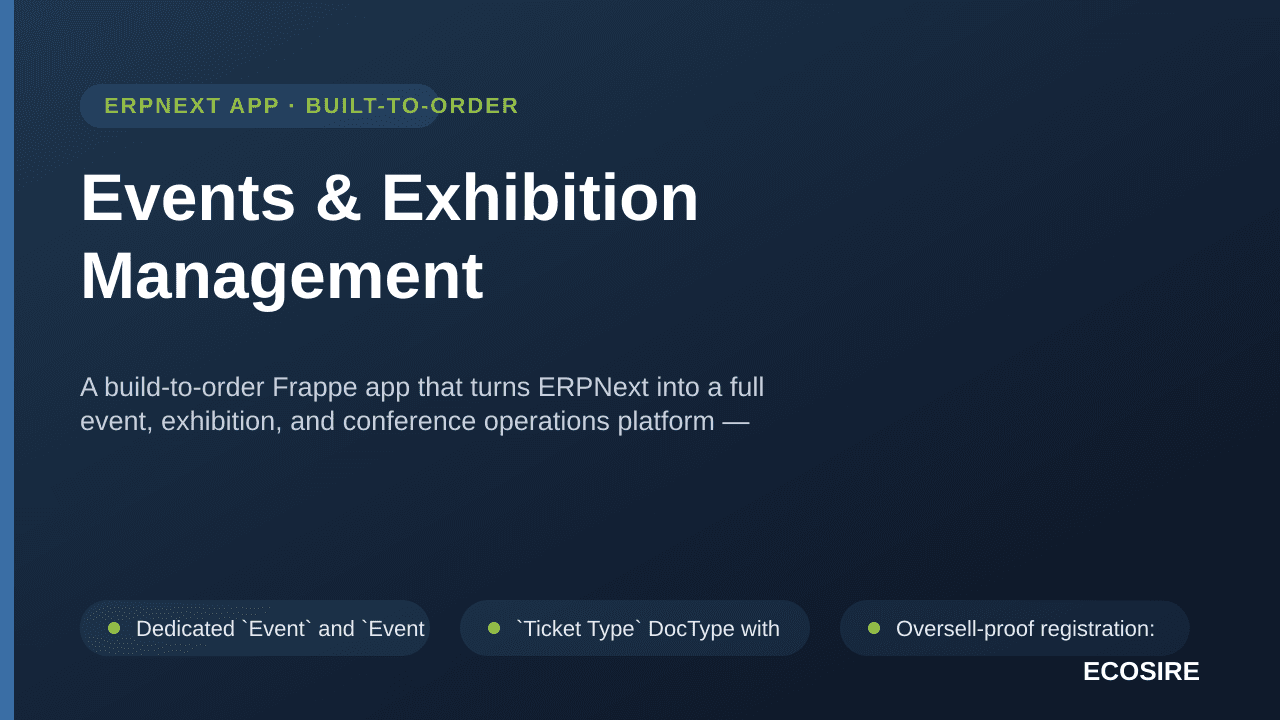 Events & Exhibition Management — A build-to-order Frappe app that turns ERPNext into a full event, exhibition, and conference — Image 1 of 3