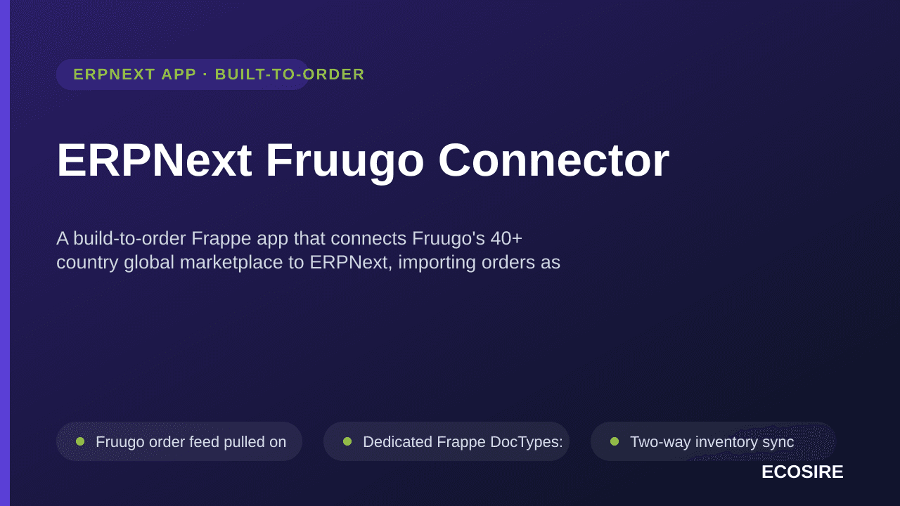 ERPNext Fruugo Connector — A build-to-order Frappe app that connects Fruugo's 40+ country global marketplace to ERPNext, impo — Image 1 of 3
