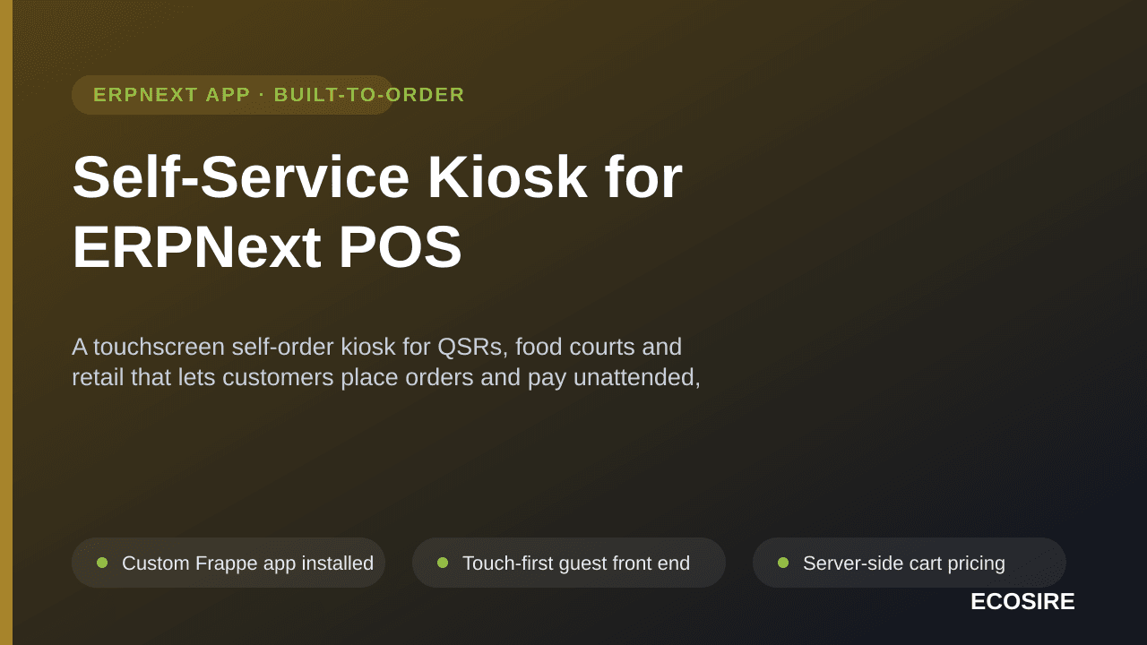 Self-Service Kiosk for ERPNext POS — A touchscreen self-order kiosk for QSRs, food courts and retail that lets customers plac — Image 1 of 3