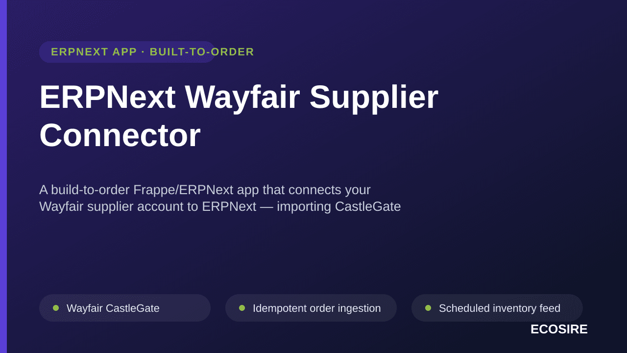 ERPNext Wayfair Supplier Connector — A build-to-order Frappe/ERPNext app that connects your Wayfair supplier account to ERPNe — Image 1 of 3