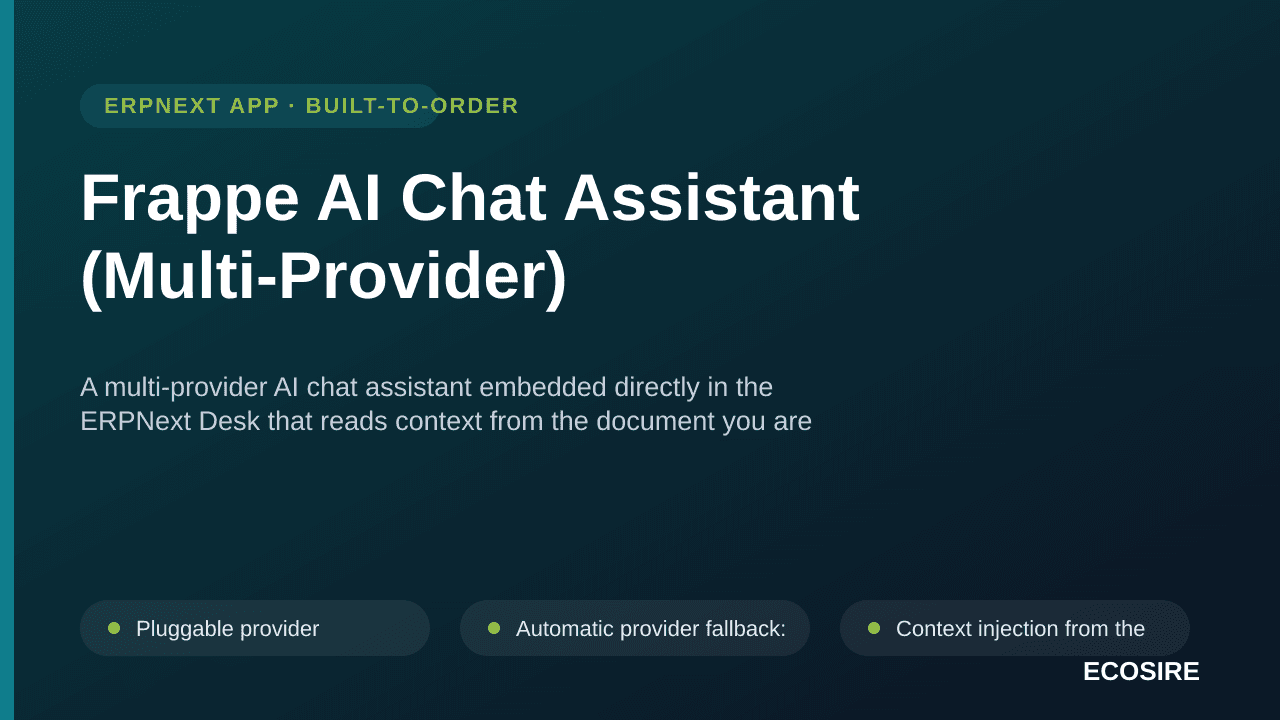 Frappe AI Chat Assistant (Multi-Provider) — A multi-provider AI chat assistant embedded directly in the ERPNext Desk that rea — Image 1 of 3
