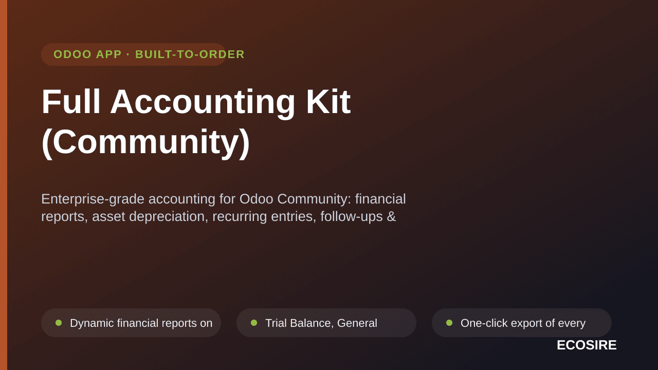 Full Accounting Kit (Community) — Enterprise-grade accounting for Odoo Community: financial reports, asset depreciation, recu — Image 1 of 3