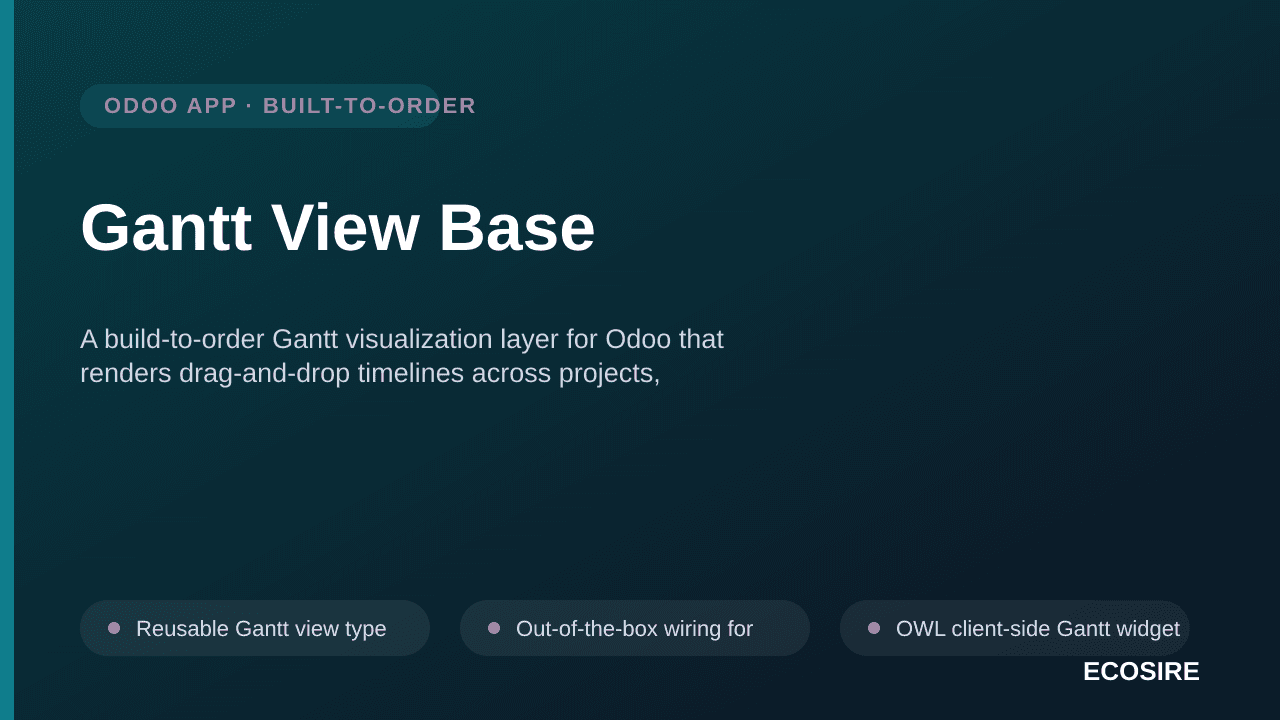 Gantt View Base — A build-to-order Gantt visualization layer for Odoo that renders drag-and-drop timelines across projects, m — Image 1 of 3