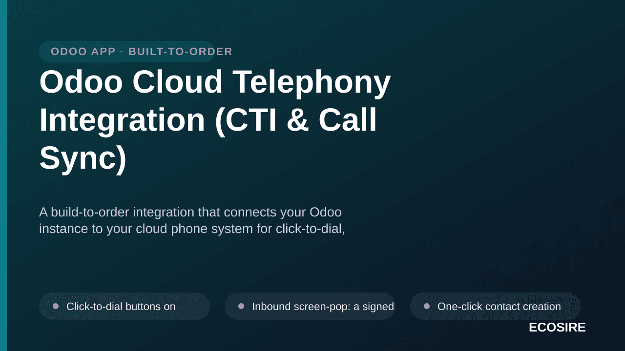 Odoo Cloud Telephony Integration (CTI & Call Sync) — A build-to-order integration that connects your Odoo instance to your cl — Image 1 of 3