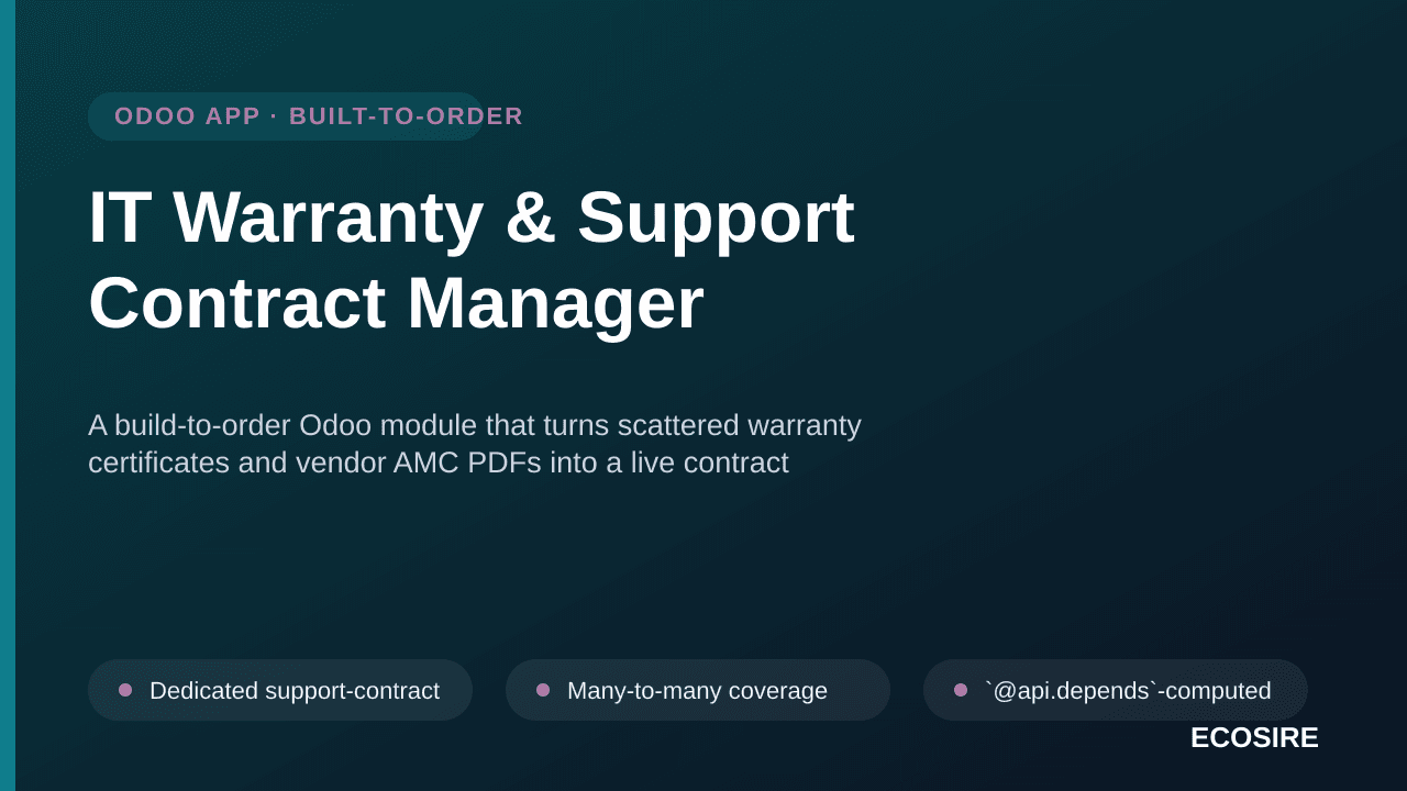 IT Warranty & Support Contract Manager — A build-to-order Odoo module that turns scattered warranty certificates and vendor A — Image 1 of 3