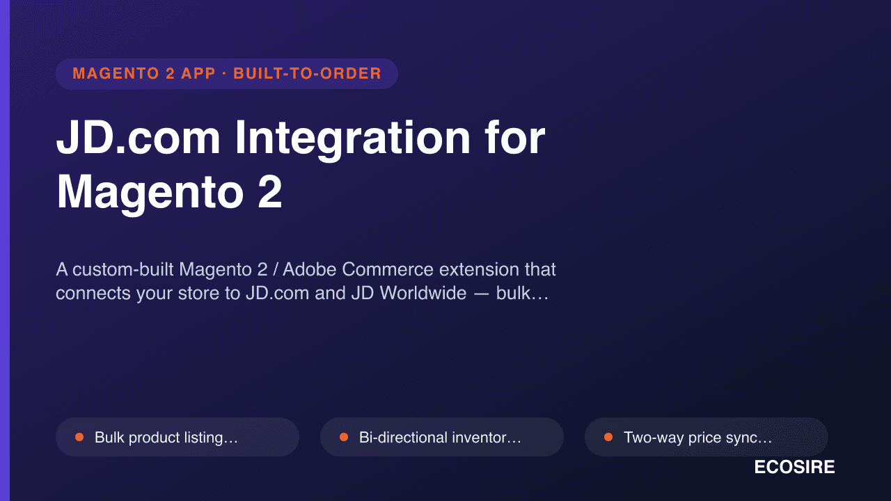 JD.com Integration for Magento 2 — A custom-built Magento 2 / Adobe Commerce extension that connects your store to JD