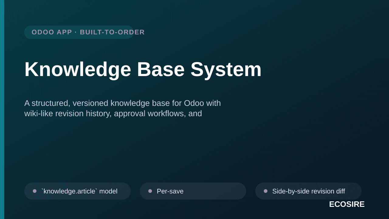 Knowledge Base System — A structured, versioned knowledge base for Odoo with wiki-like revision history, approval workflows, — Image 1 of 3