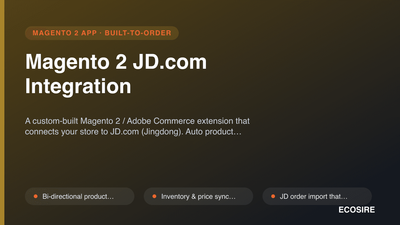 Magento 2 JD.com Integration — A custom-built Magento 2 / Adobe Commerce extension that connects your store to JD