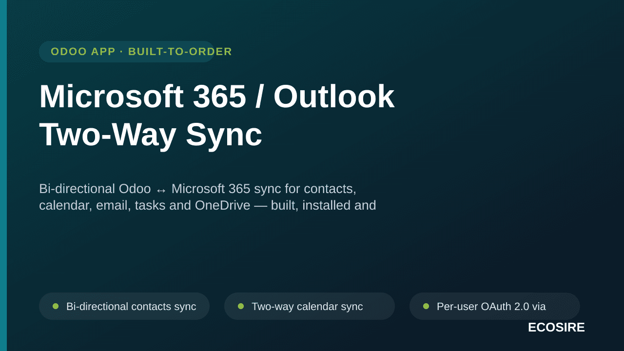Microsoft 365 / Outlook Two-Way Sync — Bi-directional Odoo ↔ Microsoft 365 sync for contacts, calendar, email, tasks and OneD — Image 1 of 3