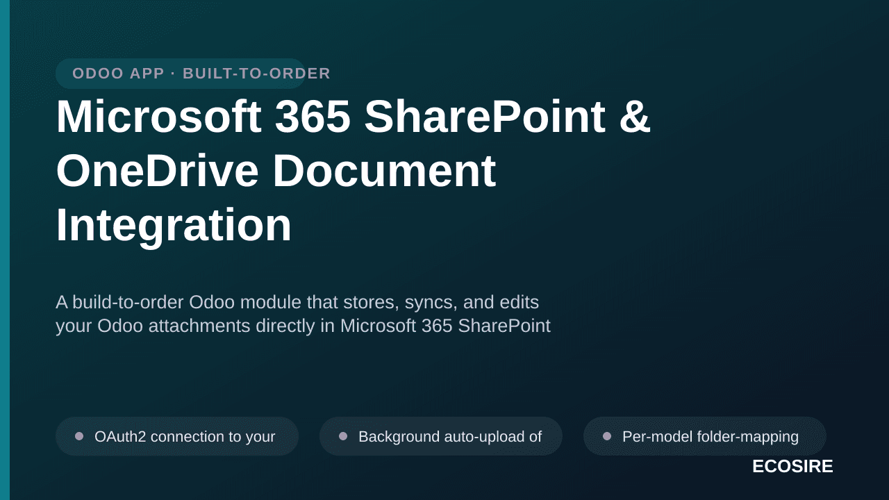 Microsoft 365 SharePoint & OneDrive Document Integration — A build-to-order Odoo module that stores, syncs, and edits your Od — Image 1 of 3