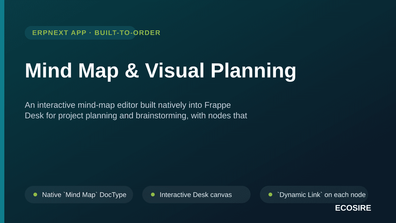 Mind Map & Visual Planning — An interactive mind-map editor built natively into Frappe Desk for project planning and brainsto — Image 1 of 3
