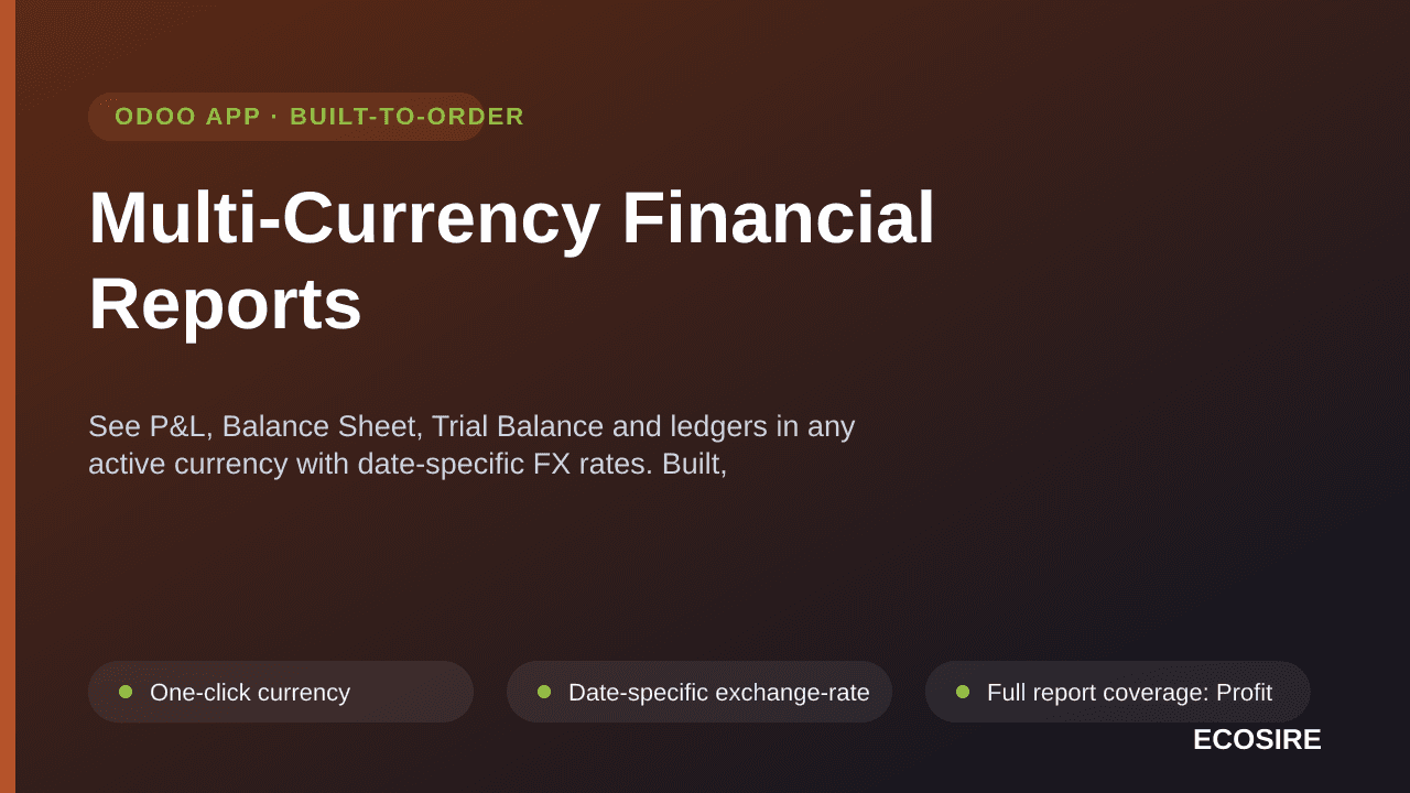 Multi-Currency Financial Reports — See P&L, Balance Sheet, Trial Balance and ledgers in any active currency with date-specifi — Image 1 of 3
