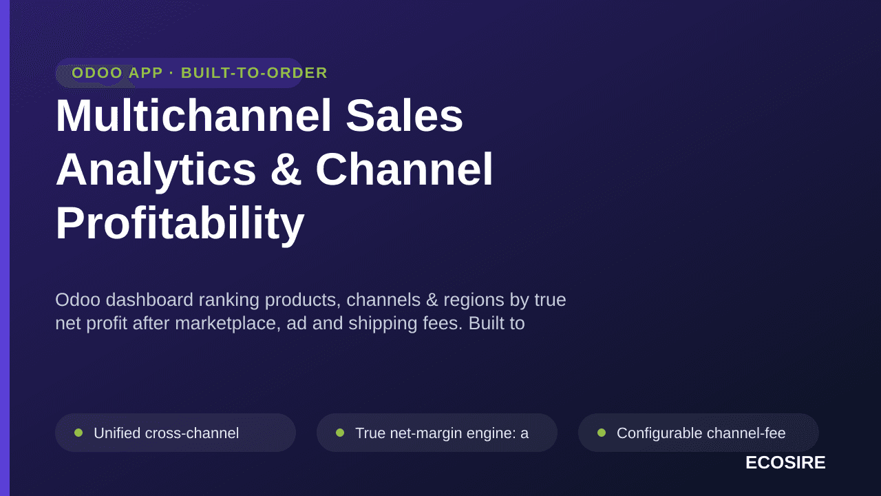 Multichannel Sales Analytics & Channel Profitability — Odoo dashboard ranking products, channels & regions by true net profit — Image 1 of 3