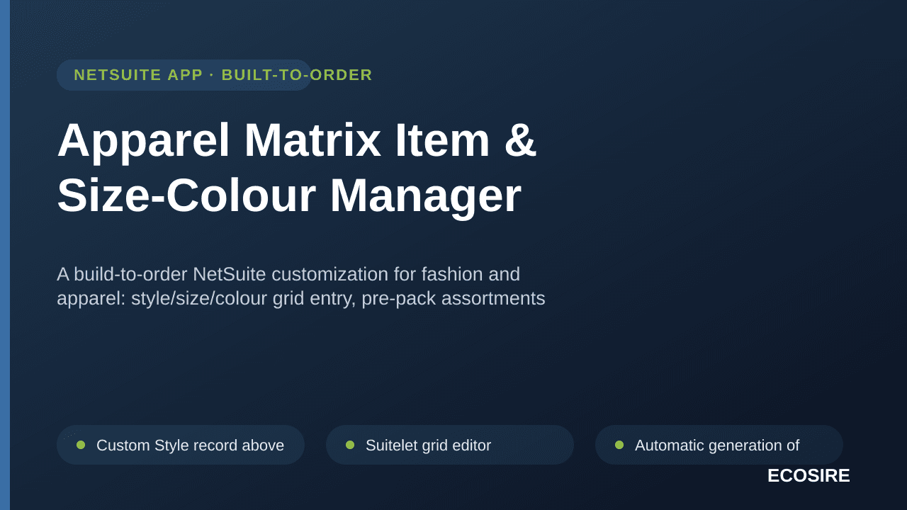 Apparel Matrix Item & Size-Colour Manager