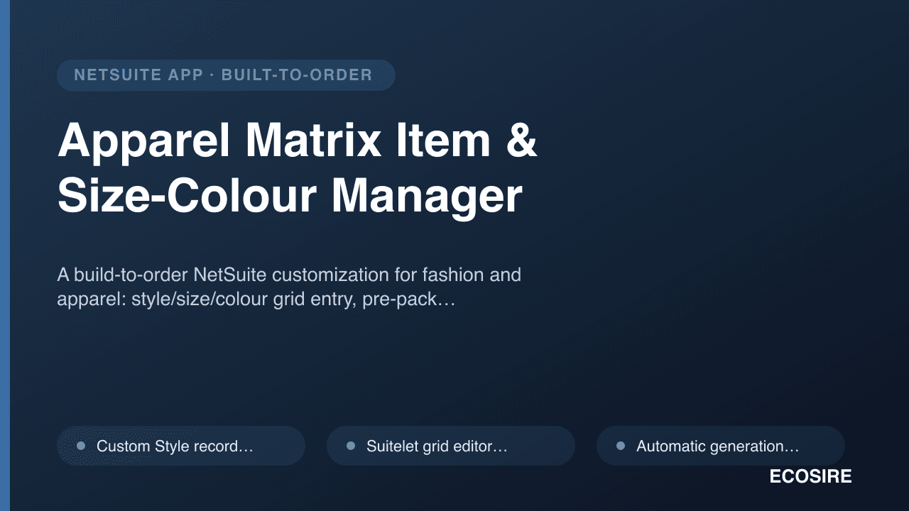 Apparel Matrix Item & Size-Colour Manager