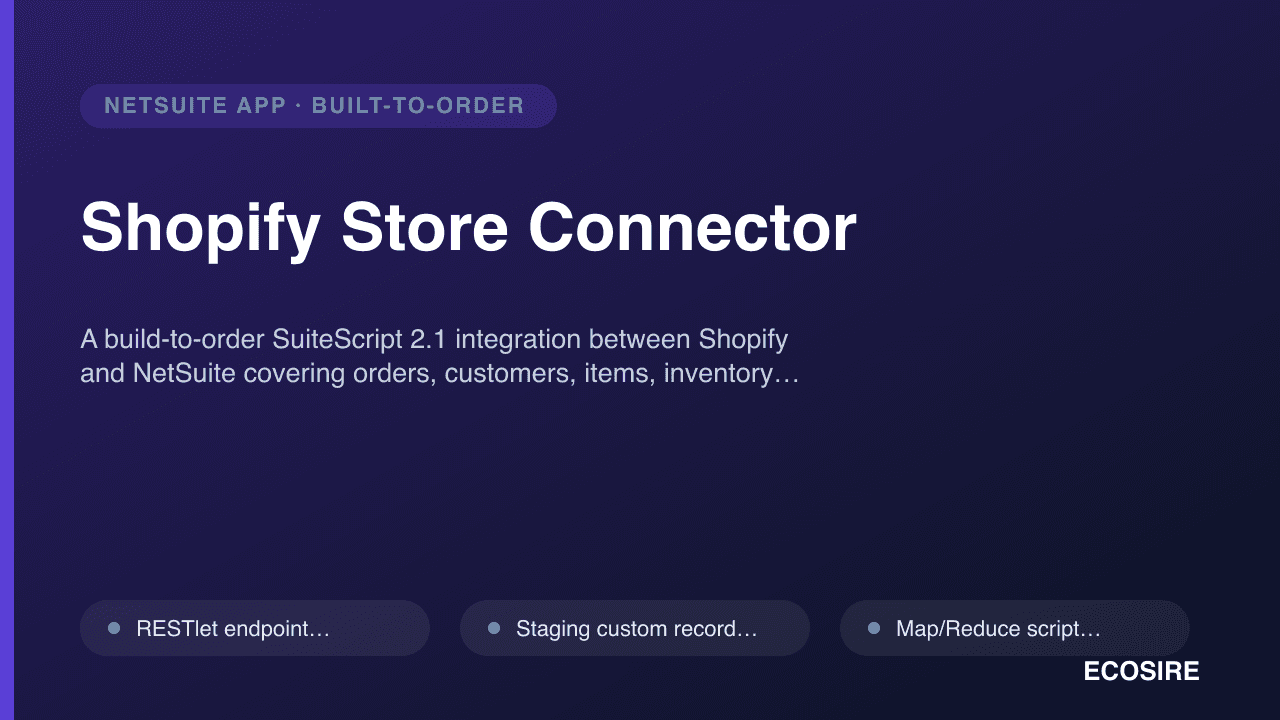 Shopify Store Connector — A build-to-order SuiteScript 2