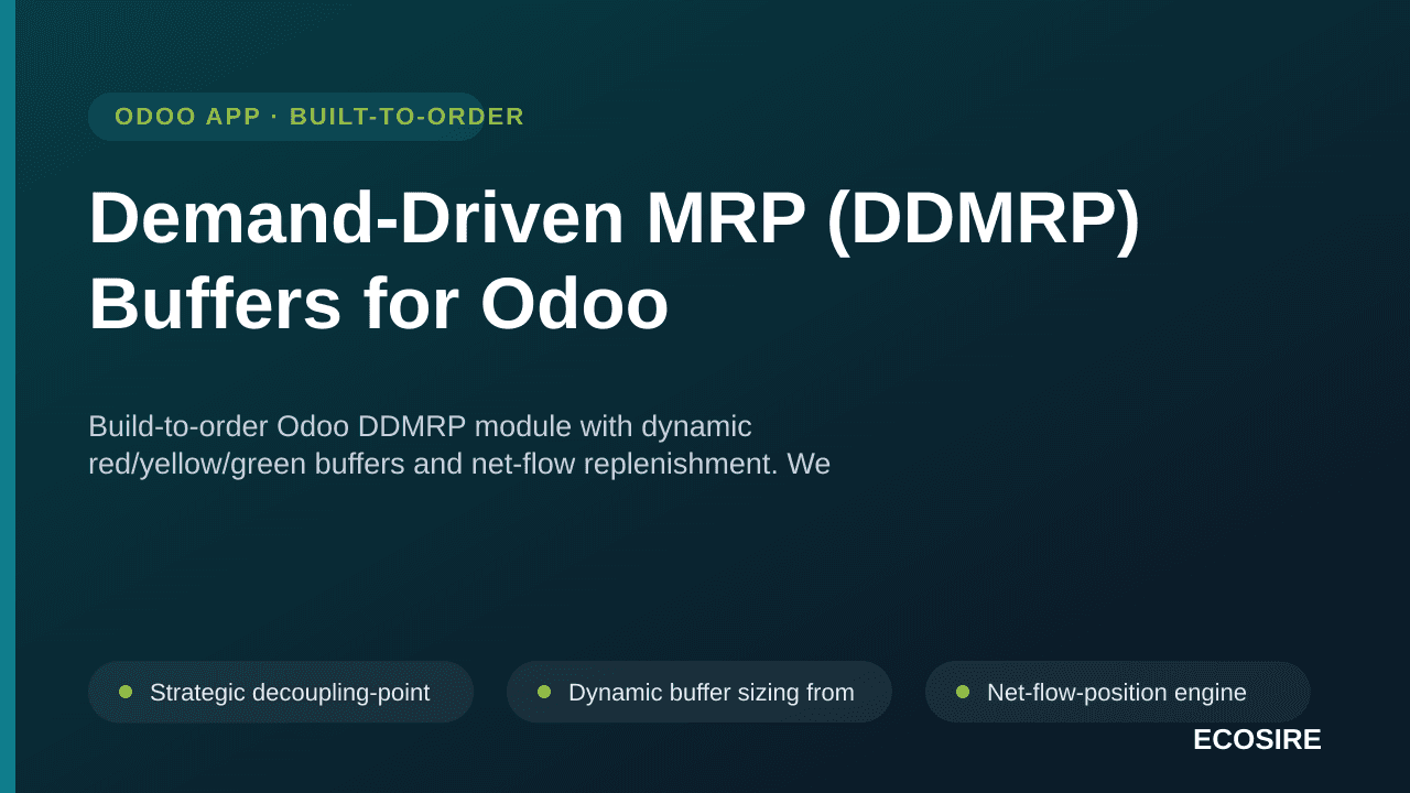 Demand-Driven MRP (DDMRP) Buffers for Odoo — Build-to-order Odoo DDMRP module with dynamic red/yellow/green buffers and net-f — Image 1 of 3