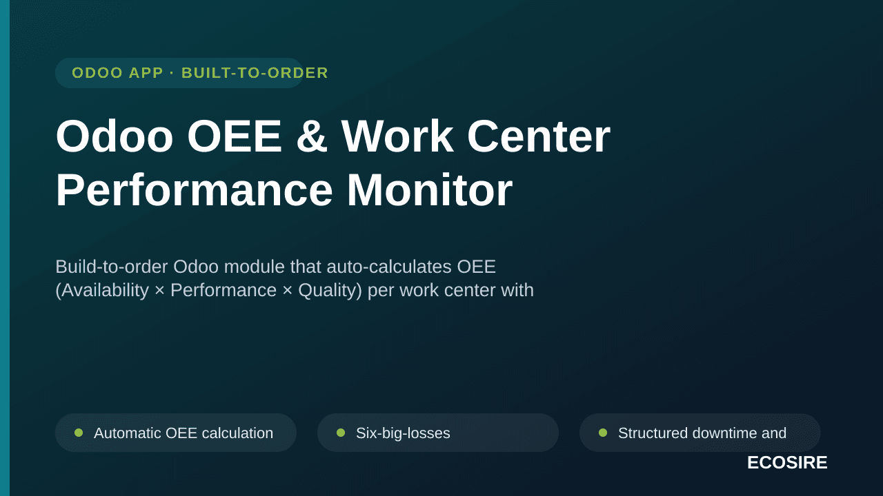 Odoo OEE & Work Center Performance Monitor — Build-to-order Odoo module that auto-calculates OEE (Availability × Performance — Image 1 of 3