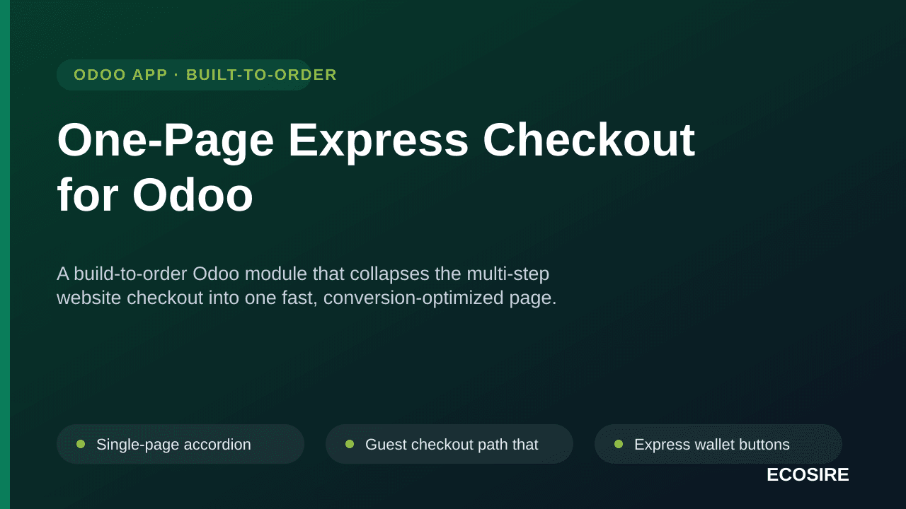 One-Page Express Checkout for Odoo — A build-to-order Odoo module that collapses the multi-step website checkout into one fas — Image 1 of 3
